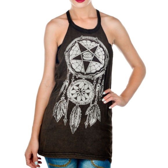 Too Fast by Rat Baby Slaughter Star Eye Dreamcatcher Feathers Top Acid Wash - Picture 2 of 8